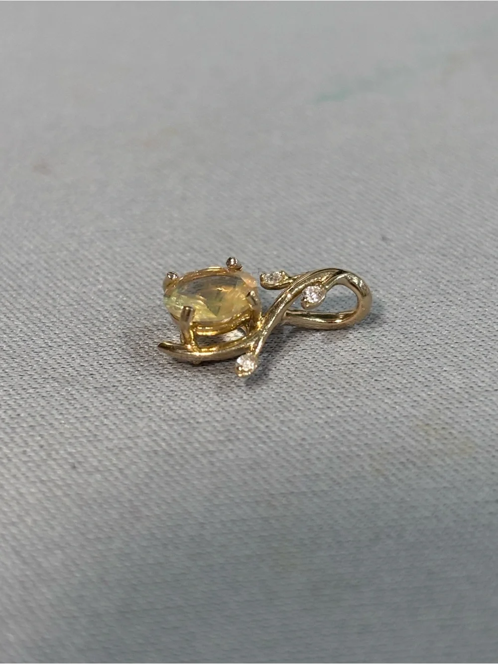 14k yellow gold natural diamond fire opal flower in cut leaf pendant *new*
